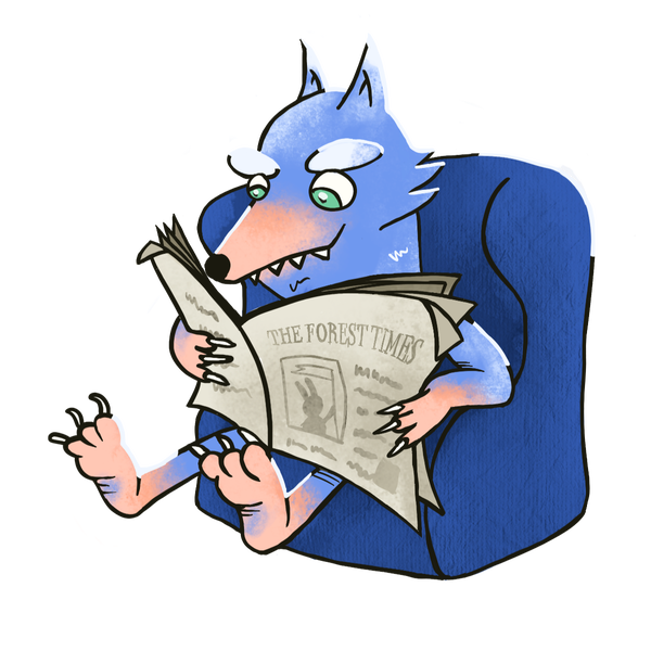 wolf reading a newspaper